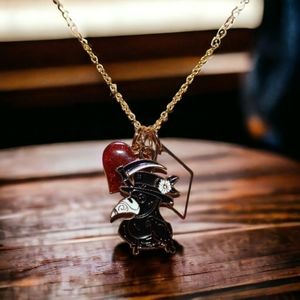 Black Vintage Plague Doctor and Blood Red Heart Charm Necklace